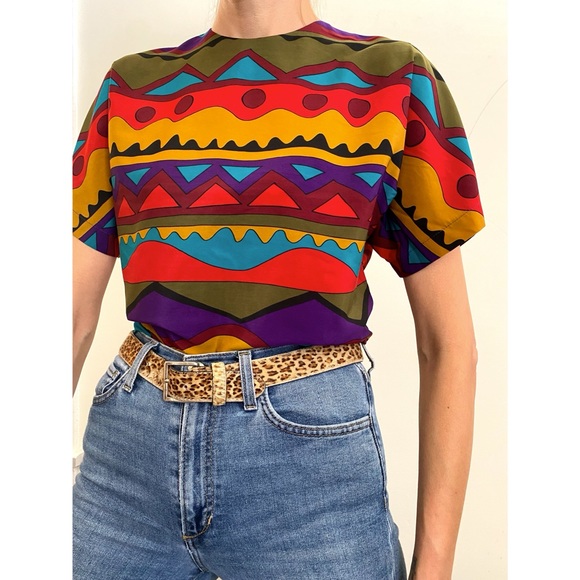 Vintage Tops - Vintage Abstract Landscape Blouse Medium/large